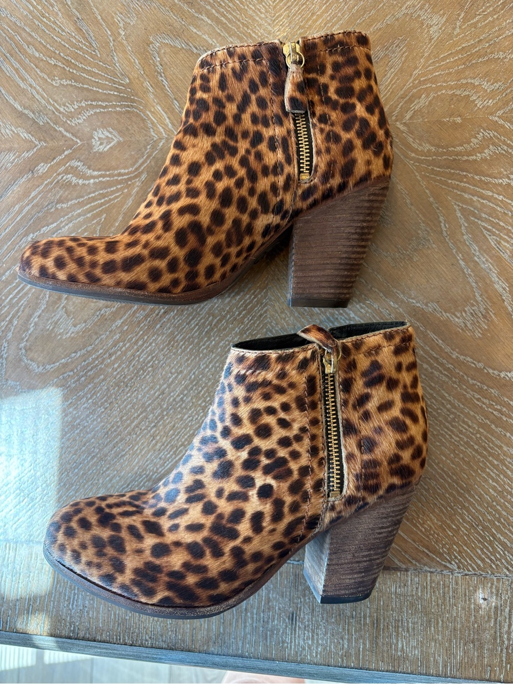 Boden Leopard-Print Stacked Heel Ankle Booties in Brown and Black